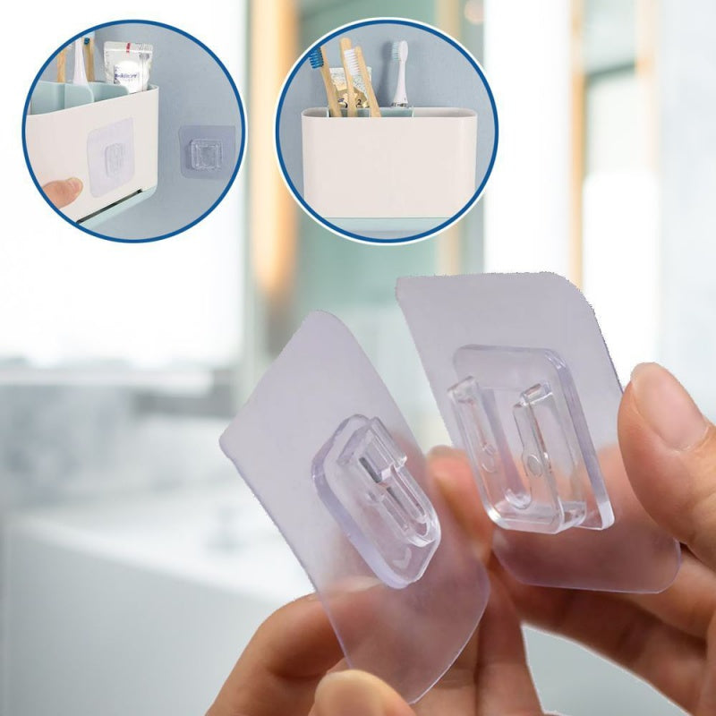 Set 10x carlige duble, autoadezive, transparente
