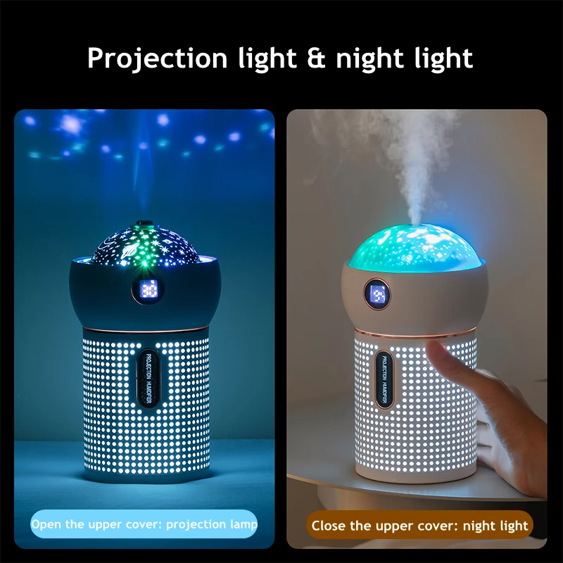 Difuzor aromaterapie cu proiector LED, model stele, multicolor, 2000 mAh, 630 ml