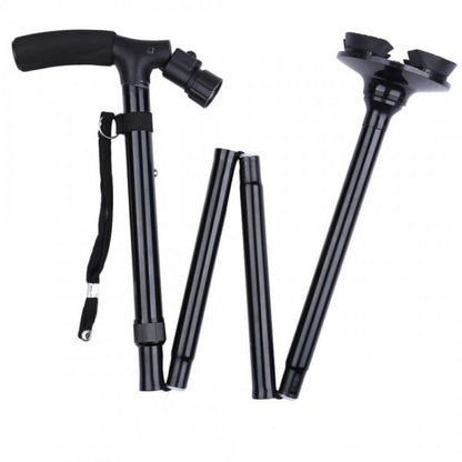 Baston telescopic de sprijin, pliabil, cu lanterna si pivoti stabilizatori