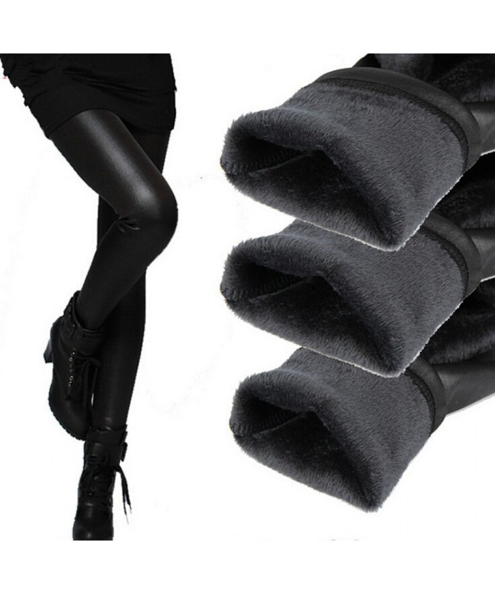 Colanti termici de iarna, imitatie de piele, imblaniti pe interior, negru