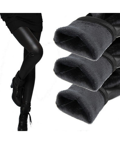 Colanti termici de iarna, imitatie de piele, imblaniti pe interior, negru