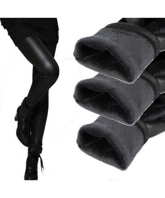 Colanti termici de iarna, imitatie de piele, imblaniti pe interior, negru