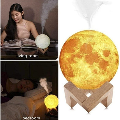 Difuzor Aromaterapie Luna Moon Ultrasunete, Umidificator, 3D, LED cu 3 tipuri de lumina, 500 ml, USB, 2W