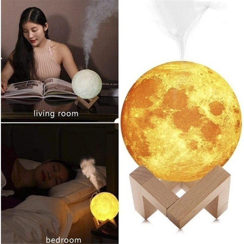 Difuzor Aromaterapie Luna Moon Ultrasunete, Umidificator, 3D, LED cu 3 tipuri de lumina, 500 ml, USB, 2W