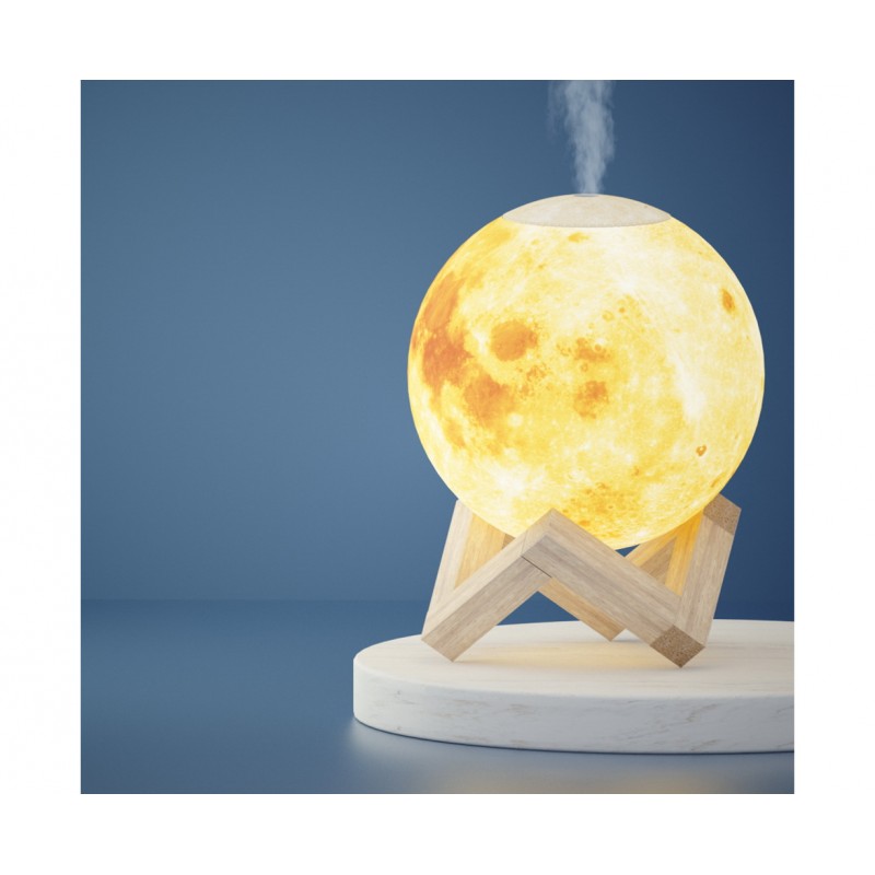 Difuzor Aromaterapie Luna Moon Ultrasunete, Umidificator, 3D, LED cu 3 tipuri de lumina, 500 ml, USB, 2W