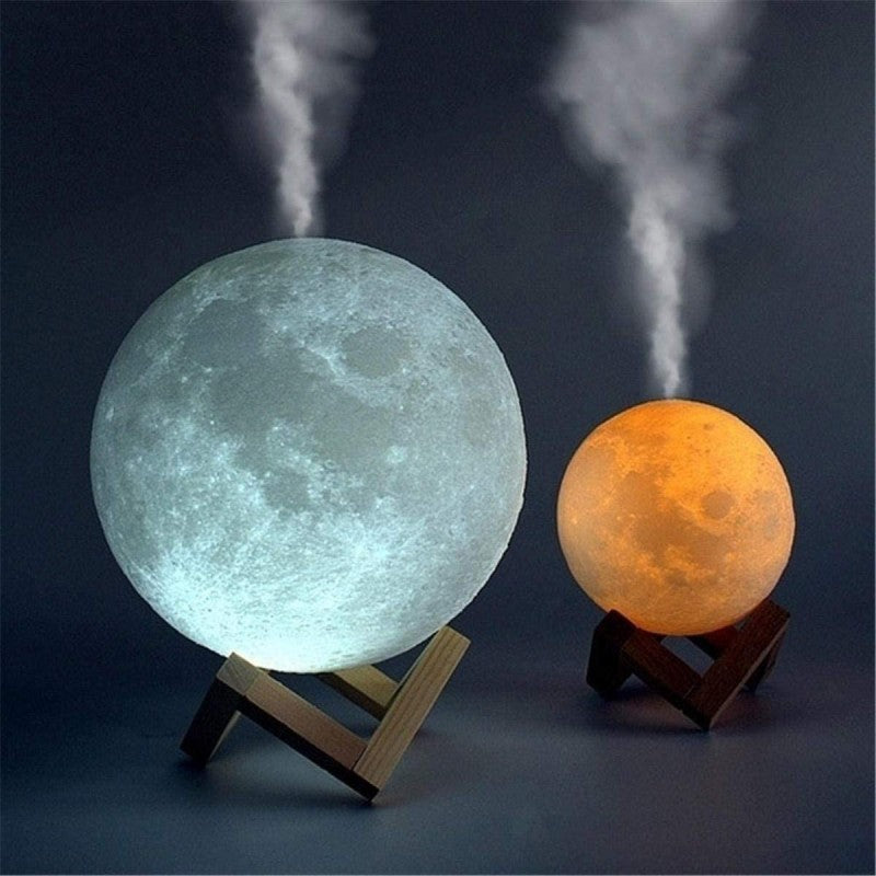 Difuzor Aromaterapie Luna Moon Ultrasunete, Umidificator, 3D, LED cu 3 tipuri de lumina, 500 ml, USB, 2W