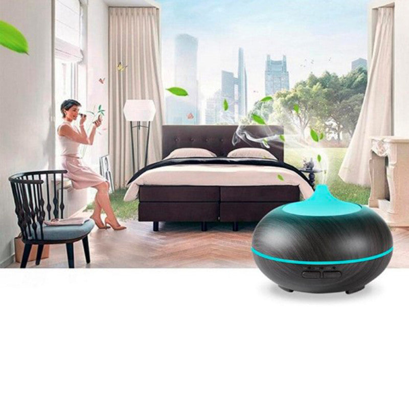 Difuzor de ulei esential reglaj vapori, 7 culori LED, 4 setari de timp, 550 ml, Maro