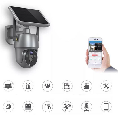 Camera de supraveghere solara Andowl SX01, infrarosu, alarma WIFI, 4K HD, Gri Metalizat