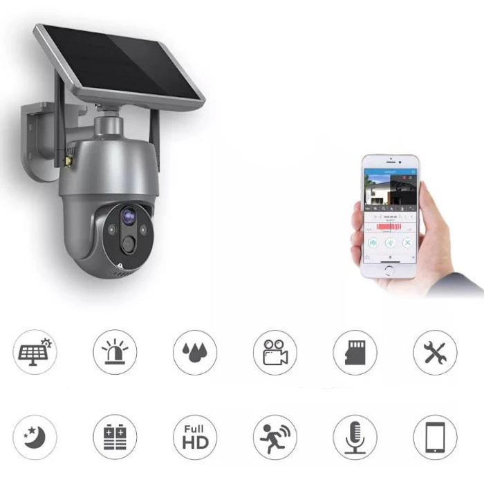 Camera de supraveghere solara Andowl SX01, infrarosu, alarma WIFI, 4K HD, Gri Metalizat
