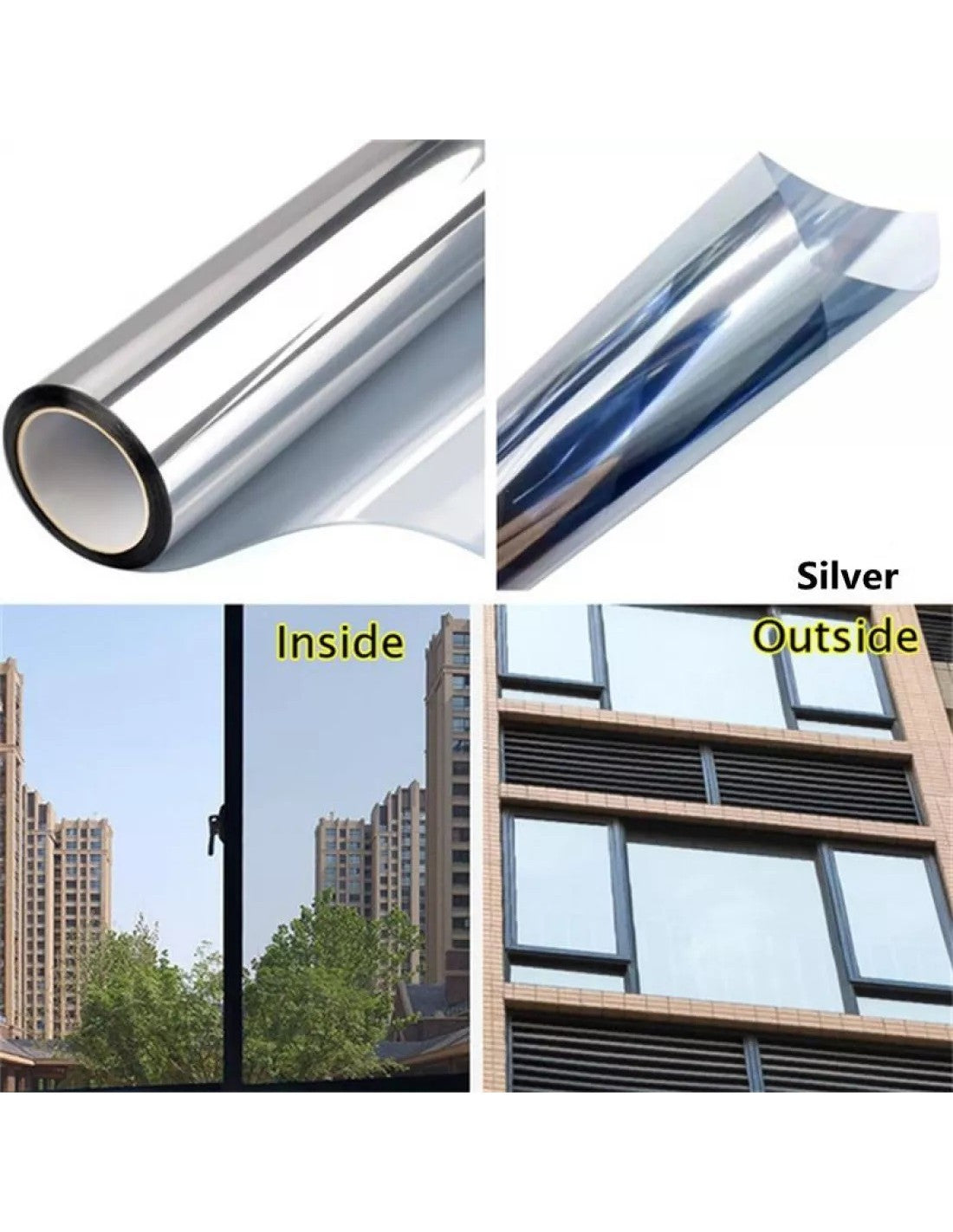 Folie reflexiva albastra cu protectie solara pentru geamuri interioare, cu efect de oglinda, UV, 60x300cm