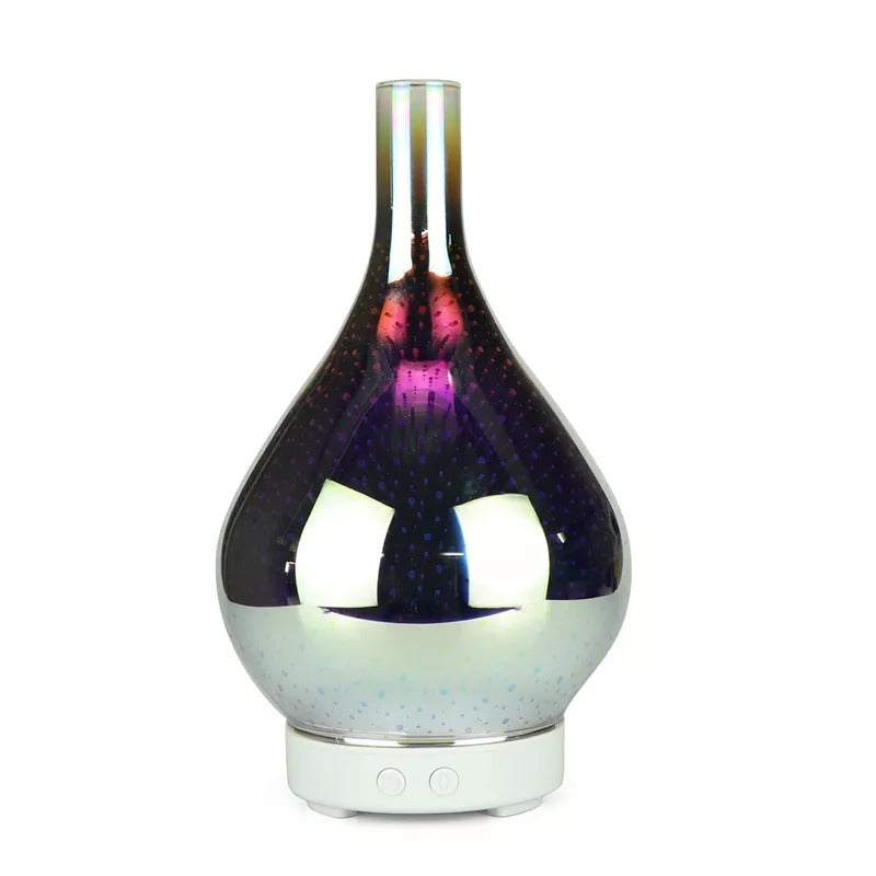 Umidificator în formă de vază de sticlă cu artificii 3D, cu 7 culori, lumină de noapte, aromă, difuzor cu ulei esențial, ultrasunete
