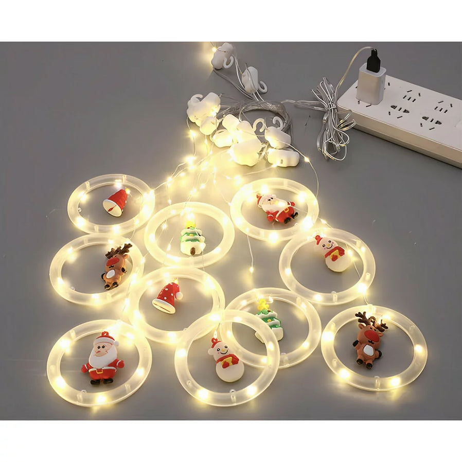 Instalatie LED tip Perdea cu 10 figurine LED pentru Craciun, 3M