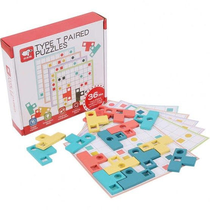 Joc logic Tetris din lemn cu modele T-Paired, Montessori, 3+ ani