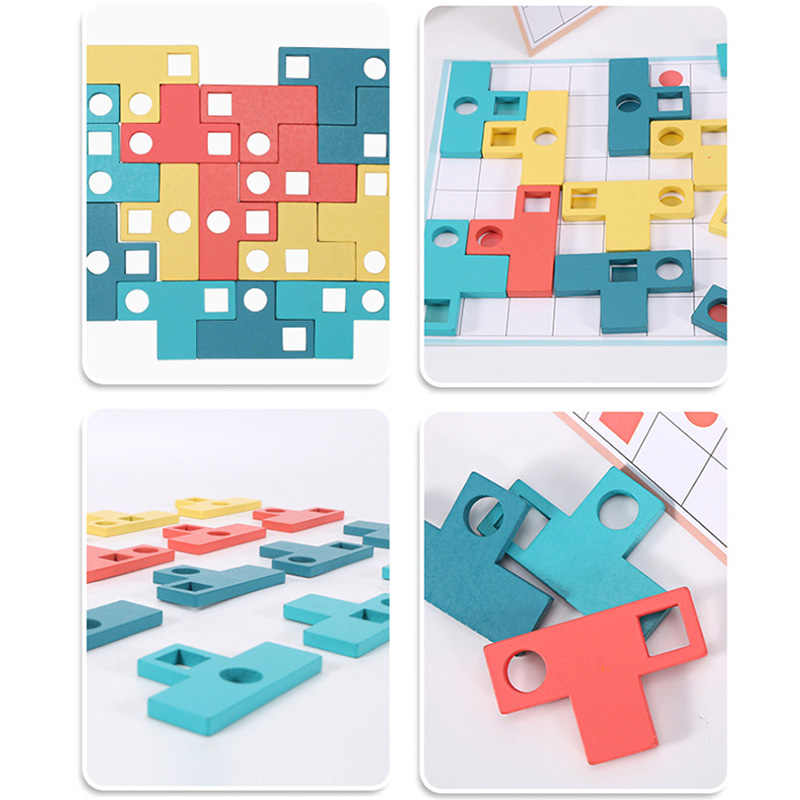 Joc logic Tetris din lemn cu modele T-Paired, Montessori, 3+ ani