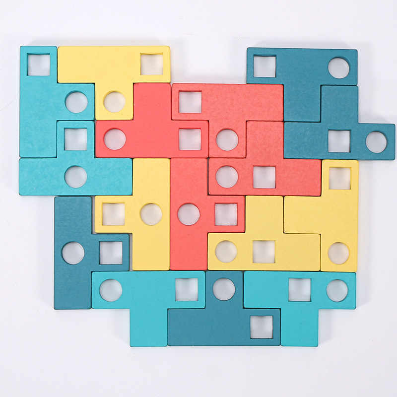 Joc logic Tetris din lemn cu modele T-Paired, Montessori, 3+ ani