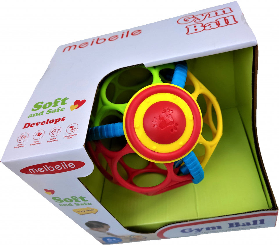 Jucarie Bebe Minge, Gym Ball, cu sunete si bilute, multicolor, +3 luni
