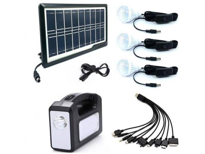 Kit solar cu 3 becuri, lanterna inclusa, GD-7