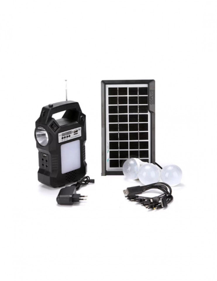 Kit solar pentru iluminare cu 3 becuri, port USB, radio, GD-8060