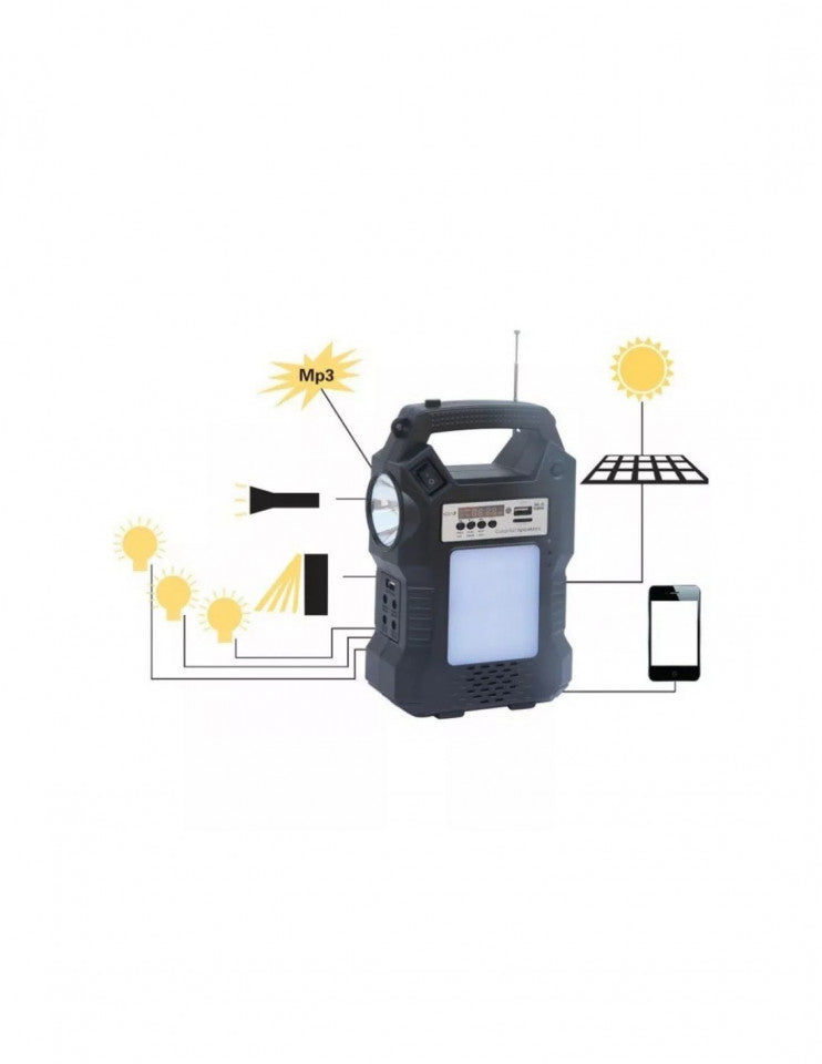 Kit solar pentru iluminare cu 3 becuri, port USB, radio, GD-8060