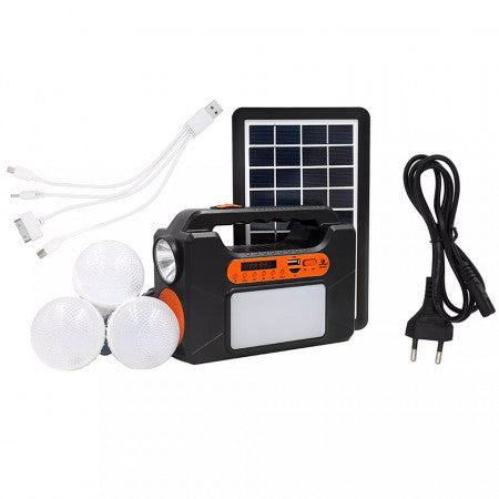 Kit solar cu lanterna, mp3, radio si 3 becuri, EP-393