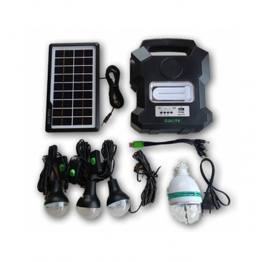 Kit solar cu 3 becuri, lanterna LED, panou si USB, GD-1000A