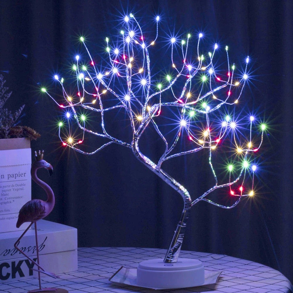 Lampa de veghe LED cu baterii si USB, Flippy, Model copac cu cupru, multicolor