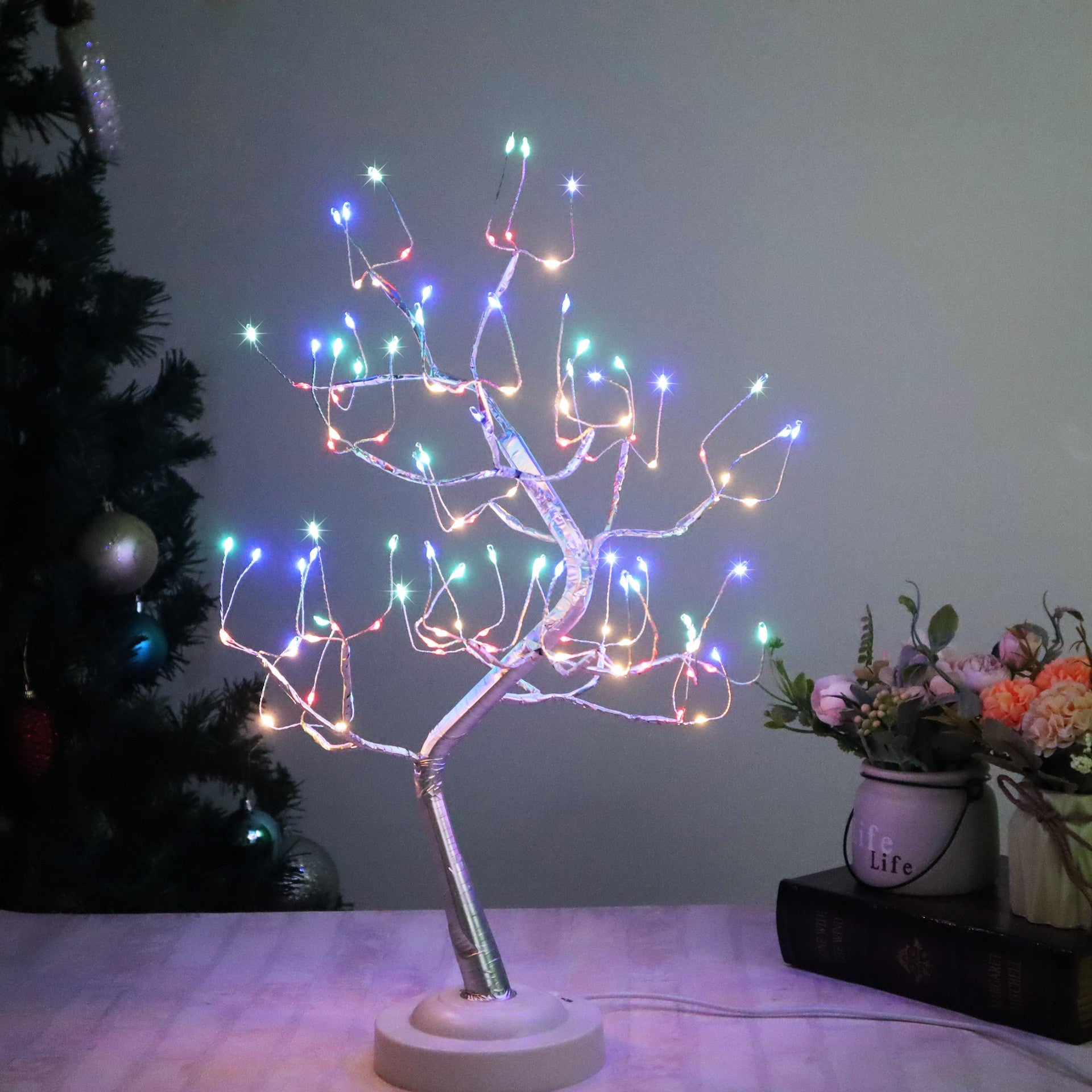 Lampa de veghe LED cu baterii si USB, Flippy, Model copac cu cupru, multicolor