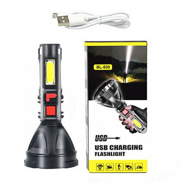 Lanterna de mana BL-830 cu incarcare USB, 3 moduri functionare, negru