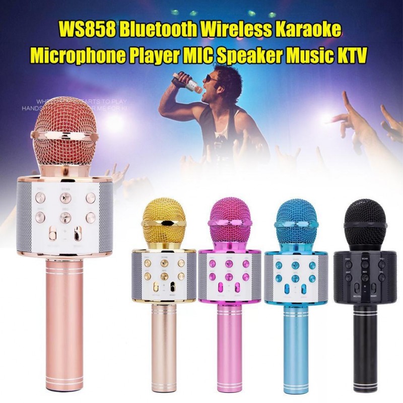 Microfon karaoke copii, wireless, acumulator 1800mah, iOS Android WS-858,Albastru
