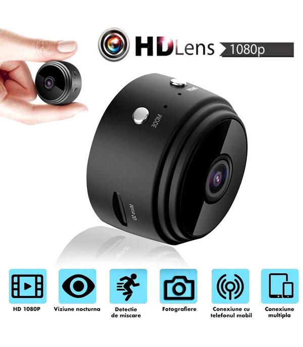 Mini Camera WiFi de Supraveghere, 1080p, Full HD Night Vision, alarma si urmarire intrusi