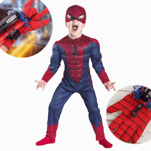 OFERTA SPECIALA Costum Spider cu muschi, pentru copii + Manusa cu lansator si 2 sageti