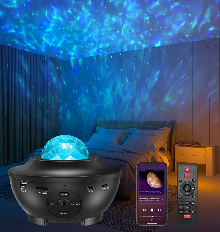 Proiector LED 'Galaxy Projector' cu difuzor si telecomanda, negru