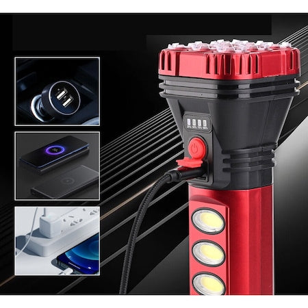 Lanterna LED 18W, cu Lumina Frontala si Laterala, Incarcare Solara si USB, Indicator Nivel Baterie, Functie PowerBank