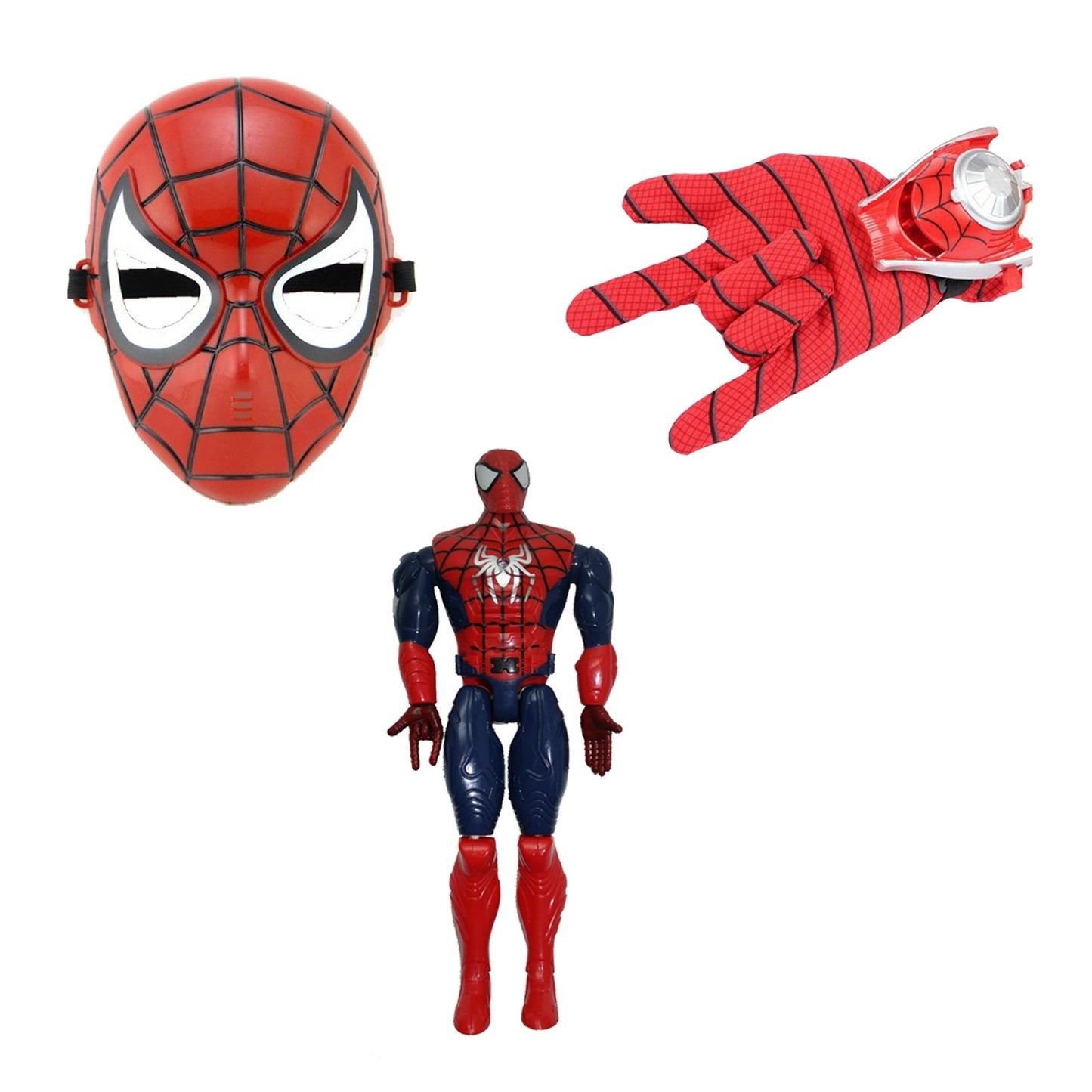 Set 3 in 1 Manusa cu Lansator Spider, Masca si Figurina, Rosu, 3+ ani