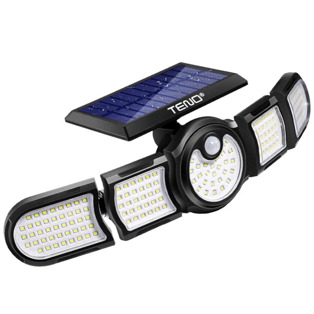 Lampa Solara 172 LED-uri Teno265, 5 Capete, senzor de miscare, 3 moduri de iluminare, protectie IP65, Waterproof, exterior, negru