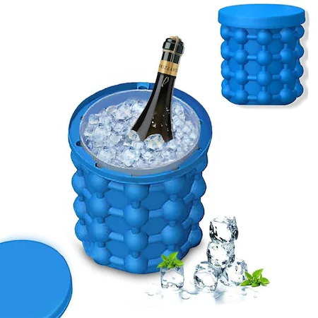Frapiera din silicon pentru gheata Smart Ice Cube Maker, capac inclus, 120 de cuburi, albastru, 14x12 cm