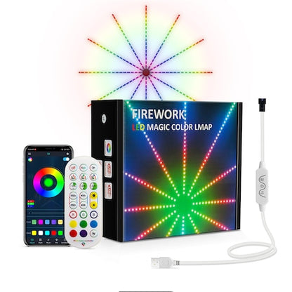 Lumini LED tip artificii inteligente, RGB, muzica, telecomanda si control din smartphone, multicolor