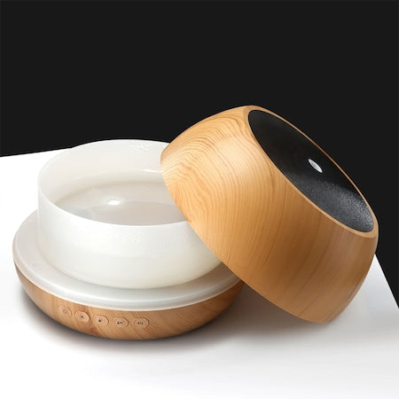 Umidificator/Difuzor aromaterapie cu ultrasunete, 1000 ml, 7 culori programabil, lemn alb/maro