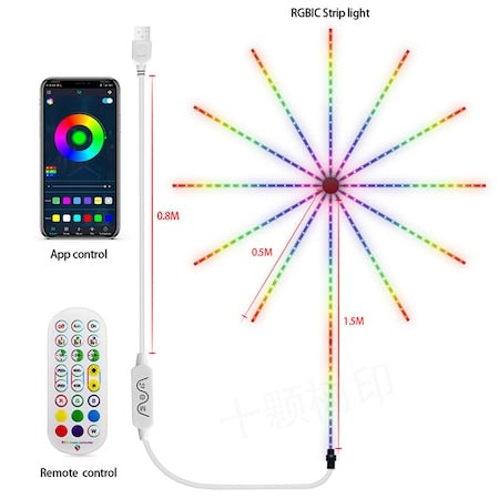 Lumini LED tip artificii inteligente, RGB, muzica, telecomanda si control din smartphone, multicolor
