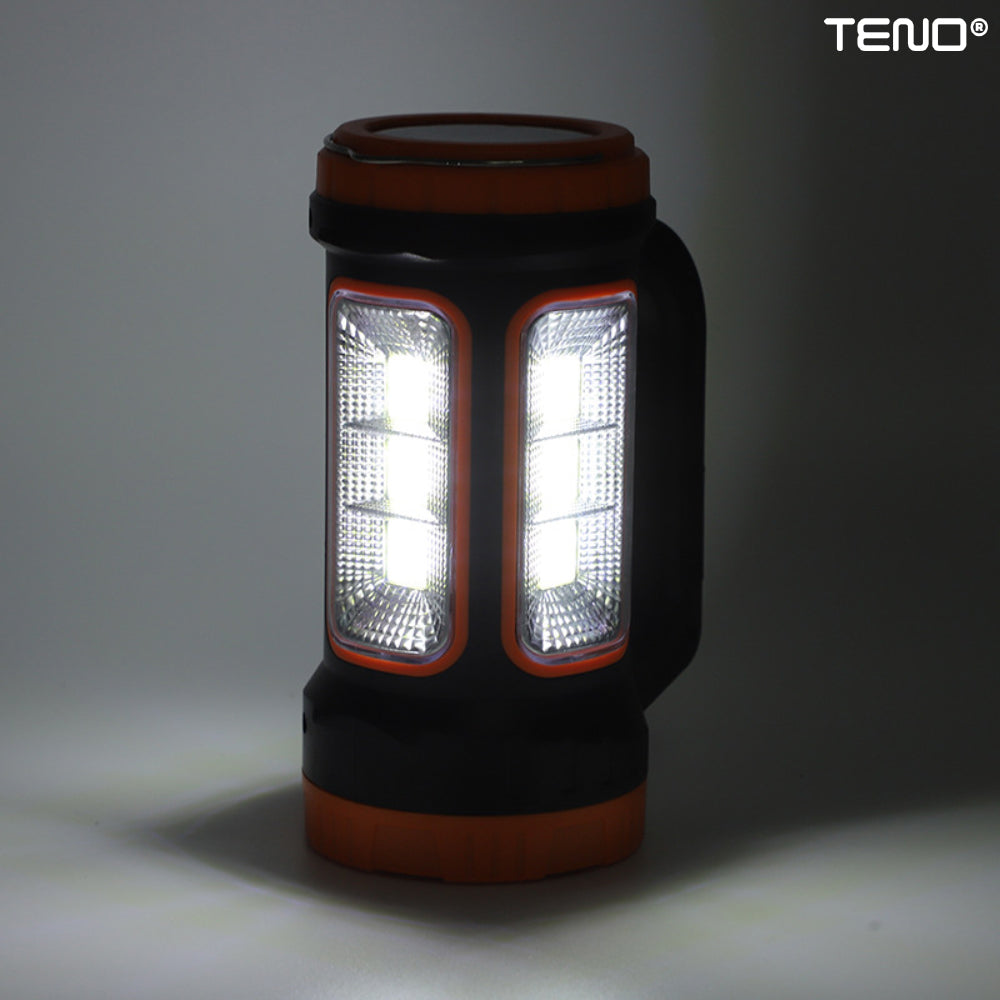 Lanterna Solara de Camping Teno269, 2 moduri de alimentare, 5 moduri de iluminare, portabila, pentru drumetii, port USB, reincarcabila, portocaliu