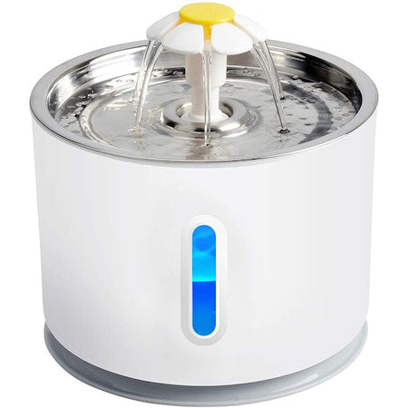 Fantana cu apa pentru animale, USB, iluminare LED, 3 trepte, floare, 2.4L