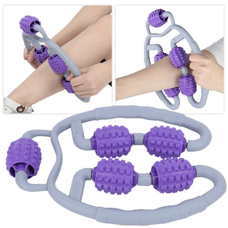 Aparat manual pentru masaj muscular, pentru brate, umeri, picioare, solduri, cu 5 role