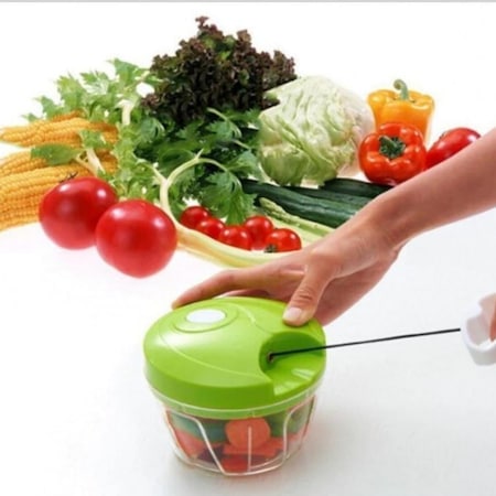 Tocator manual de legume cu 3 cutite, verde