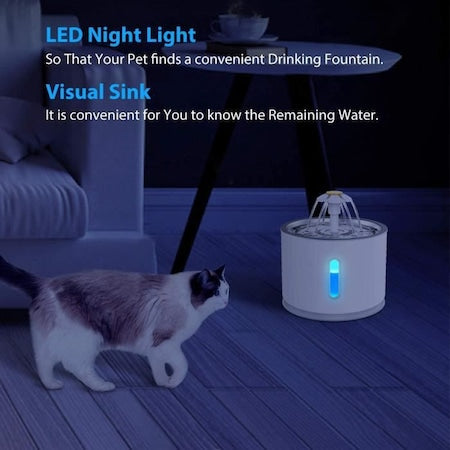 Fantana cu apa pentru animale, USB, iluminare LED, 3 trepte, floare, 2.4L