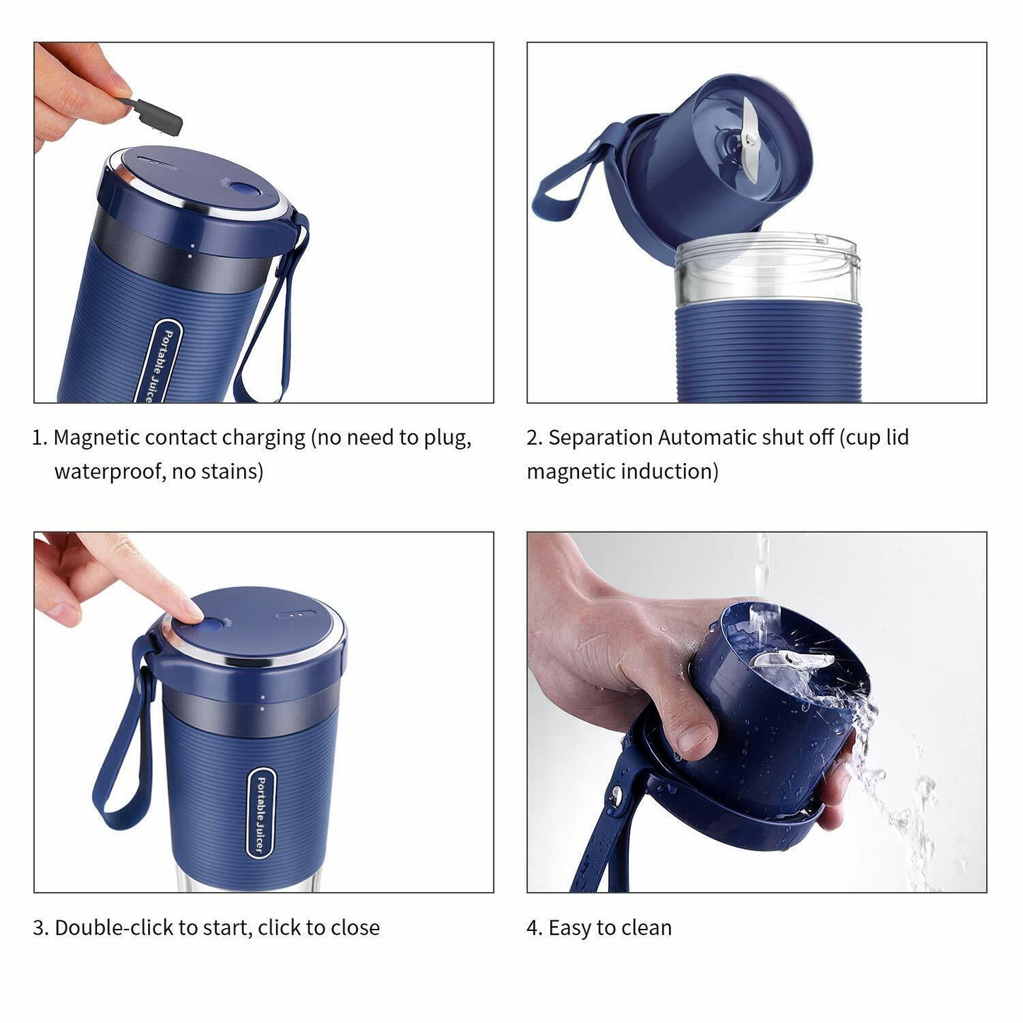 Mini blender electric NutriCup, portabil, pentru preparare sucuri si shake-uri sanatoase, incarcare USB, acumulator, 420 ml