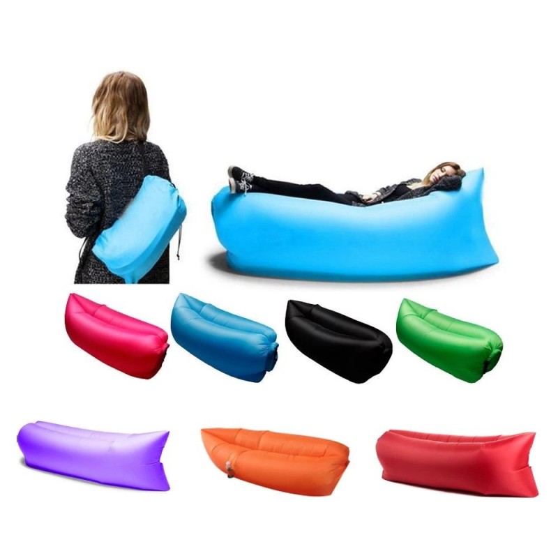 Saltea Gonflabila tip Lazy Bag cu ghiozdan inclus, 230x70 cm, umflare fara pompa, Verde