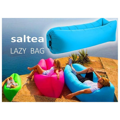 Saltea Gonflabila tip Lazy Bag cu ghiozdan inclus, 230x70 cm, umflare fara pompa, Verde