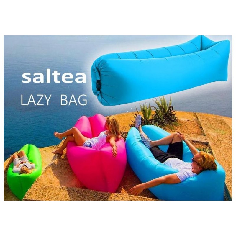 Saltea Gonflabila tip Lazy Bag cu ghiozdan inclus, 230x70 cm, umflare fara pompa, Verde