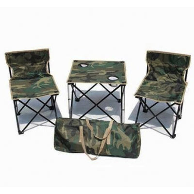 Set masa si 2 scaune pentru camping cu geanta transport, model army