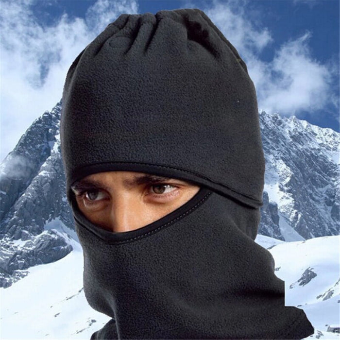 Cagula termica cu protectie pentru gat, material polar, negru